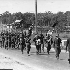 ANZAC Day March in front of the Presbyterian Church in High Street, 1947