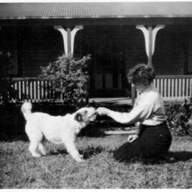 Betty Fowler with her dog Kerry at Edinburgh Street, mid 1930s