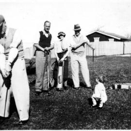 Forrest Fowler with David and Betty Nicol at the Urunga Golf Club, 1930s 