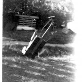 Robert Nicol in a billy cart crash on Solitary Street, 1950s 