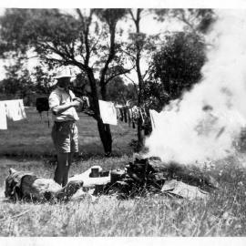 Jack Fowler at the Nicol family camp site, late 1940s 