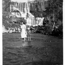 Hugh Nicol with his aunt Alice Fowler in the Guy Fawkes River, 1940s 