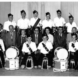 Coffs Harbour Pipe Band and supporters before their first public appearance at Park Beach, 1959
