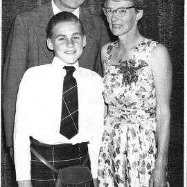 Hugh with his parents David and Betty Nicol at the Scottish Ball, 1950s 