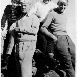 Ailsa and Felicity McGregor with David and Robert Nicol at Point Lookout, 1950s