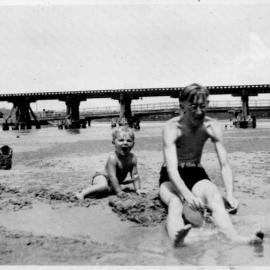 Hugh Nicol with his cousin Ian Fowler at Jetty Beach, c.1945 