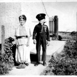 Mark Fitzgerald and Hugh Nicol in fancy dress at Edinburgh Street, mid 1940s