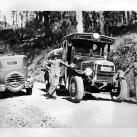 David Nicol and Shell tanker driver enroute to Dorrigo on the Bellingen Road, 1930s 