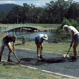 Alex Floyd wth Steve Filewood and "Big Jim" at a North Coast Regional Botanic Garden working bee, 1980s