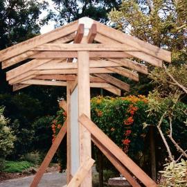 The main noticeboard under construction at the Botanic Garden