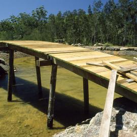 Constructing the bridge over the lake in the North Coast Regional Botanic Garden