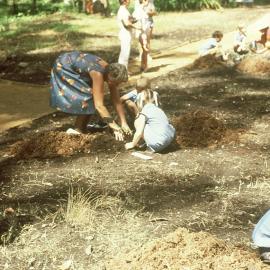 School children planting in the rare and endangered section of the North Coast Regional Botanic Garden, 1985