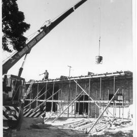 Continuing construction of the Sawtell Surf Clubhouse with North Coast Cranes, 1982 