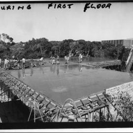 Pouring the concrete for the first floor of the Sawtell Surf Life Saving Clubhouse, 1982