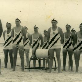 Sawtell Surf Life Saving Club march past team, 1950 