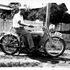 David Nicol on his Harley Davidson with sidecar, 1920s 
