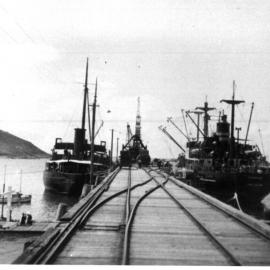 The Dandenong and Kapua moored at Coffs Jetty, 1948