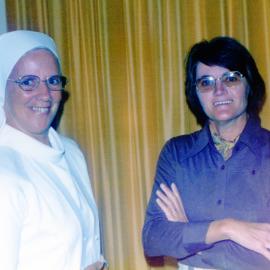 Principal of St Augustine's School Sister Joan Massey with Gwen O'Gorman, 1984 