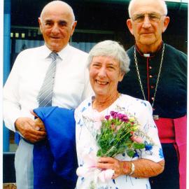 Bernie and Pat Malouf with Bishop Satterthwaite at the Blessing of St Augustine's School extensions, 2001