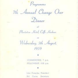 Apex Club Dinner Programme, Plantation Hotel, 1959