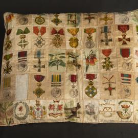 Cushion cover made of silk cigarette cards