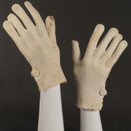 Pair of cream crocheted gloves