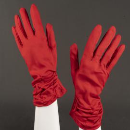 Pair of red nylon gloves