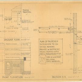 Plan of extension to Tasma Theatre shopfront, 1962
