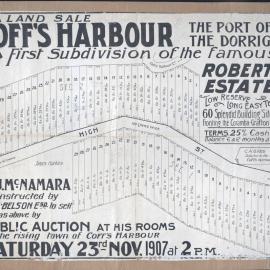 Coff's Harbour: First subdivision of Roberts' Estate poster, 1907