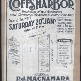 Coff's Harbor land sale poster, 1912