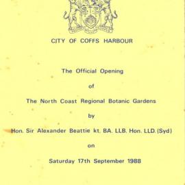 Programme for the official opening of the North Coast Regional Botanic Garden, 17 September 1988
