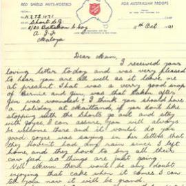 Letter from Pte. S. J. Short, 11 October 1941