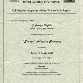 Invitation to 'Svanen' adoption ceremony, 13 October 2000