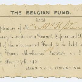 Invitation to The Belgian Fund event, Lower Bucca Mechanics' Institute, 1915