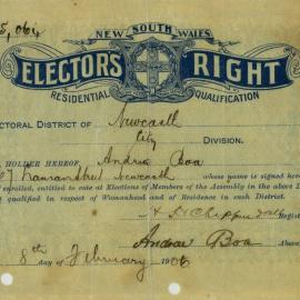 Elector's right certificate, 1906