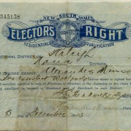 Elector's right certificate, 1903