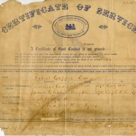 Certificate of Service for Robert Capper Bray, NSW Government Railways and Tramways, 1904