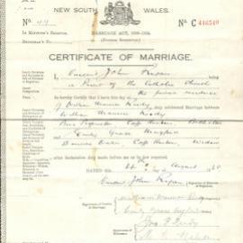 William Reedy & Emily Mugford marriage certificate, 1938
