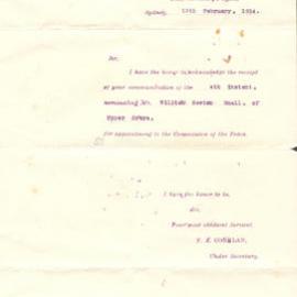 William Newton Small's Commission of the Peace appointment letter, 1914