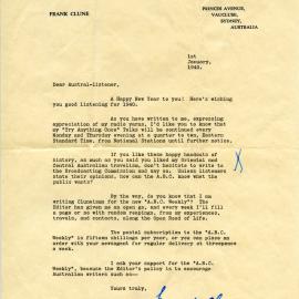 Letter from author Frank Clune, 1 January 1940