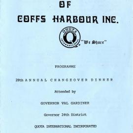 Quota Club of Coffs Harbour 28th Annual Changeover programme, 29 April 1990