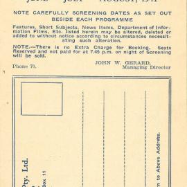 Tasma Theatre programme, June - August 1941