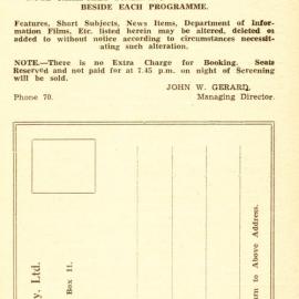 Tasma Theatre Programme, August - September 1943