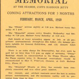 Tasma & Memorial Cinema programme, February to April 1950