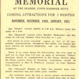 Tasma & Memorial Cinema programme, November 1950 to January 1951