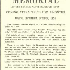 Tasma & Memorial Cinema programme, August to October 1951
