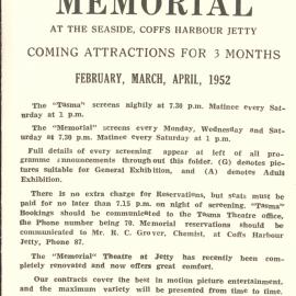 Tasma & Memorial Cinema programme, February to April 1952