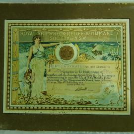 Royal Shipwreck, Relief and Humane Society of NSW certificate