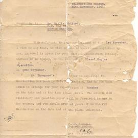 Memorandum for Harlie Eckford, 20 November 1941
