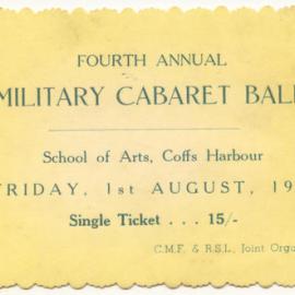 Two tickets to the 4th Annual Military Cabaret Ball, 1 August 1958